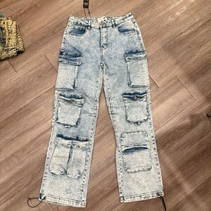 FashionNova Blue Cargo Jeans
